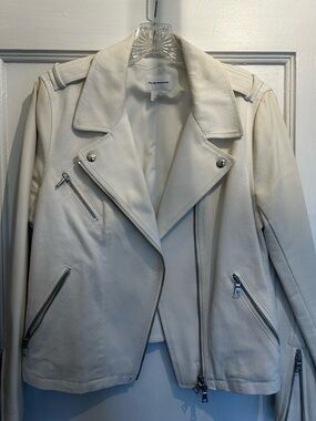 Club Monaco Cream Leather Moto Jacket with Silver Hardware